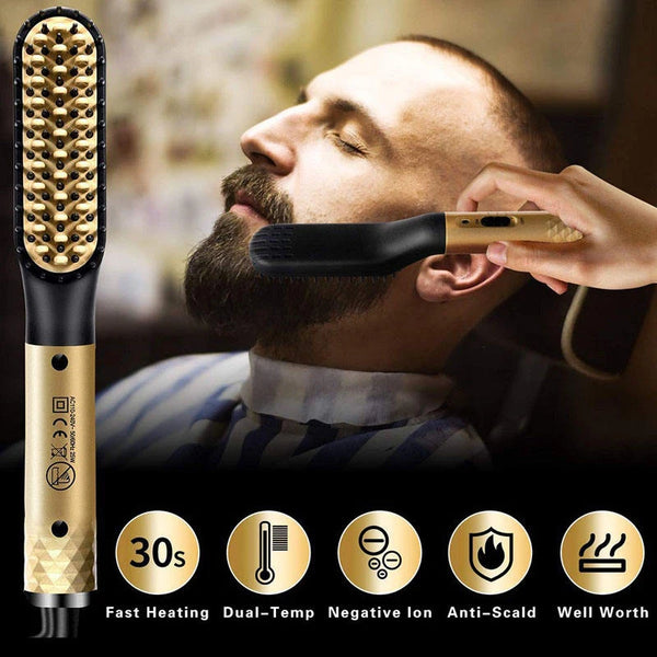 Brosse Chauffante Électrique – Lisseur Barbe & Cheveux pour Homme